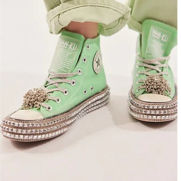 NEW Nan-Ku Couture Free People Cruise Studded Spring Mint Green High Top Sneaker - Picture 3 of 13